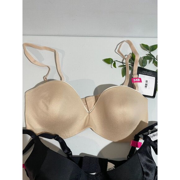 Set Of 3 Womens 34B Padded Bras Beige Black Pink Leopard Lace Adjustable Straps - Picture 5 of 8